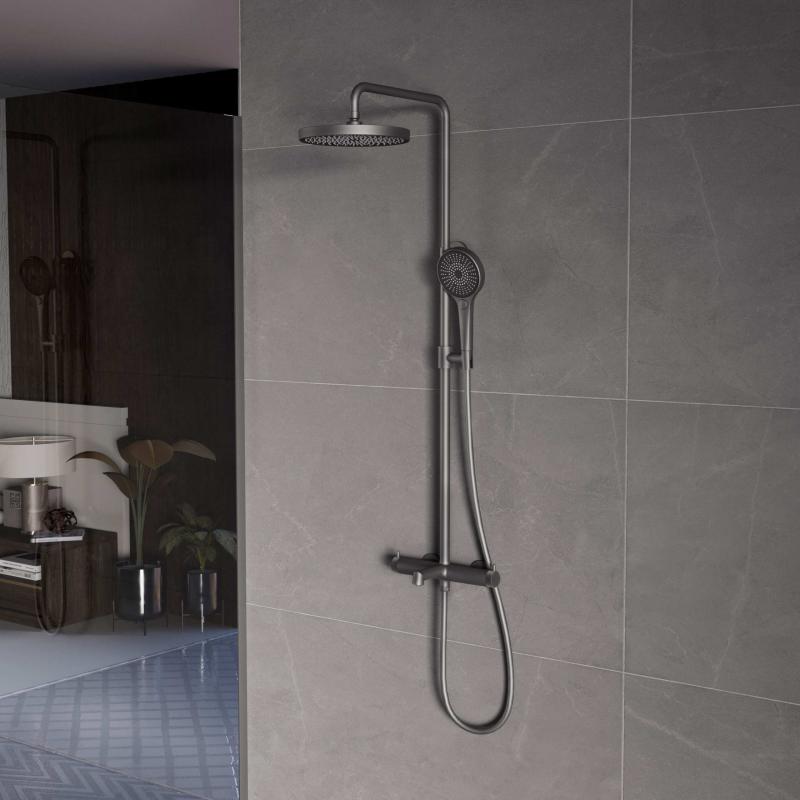 Душевая стойка Rim VSFS-2RM1GM с изливом, вороненая сталь Vincea