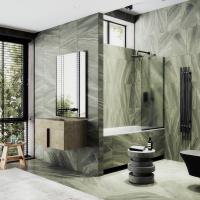 Неподвижная шторка для ванны в узком профиле 40 см, стекло матовое, профиль черный MGV-90-6у Maybah Glass фото в интернет-магазине Русалия