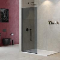 Душевая перегородка универсальная LIBERTA-L-1-TB-90-GR-NERO тонированное (графит), профиль черный фото в интернет-магазине Русалия