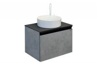 COMFORTY. Тумба-умывальник "Эдинбург-60" бетон светлый с черной столешницей с отверстием под смеситель №12, с раковиной COMFORTY 9111 фото в интернет-магазине Русалия