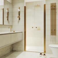 Душевая дверь двустворчатая на монопетлях 1980*890 Стекло 6 мм Сатин, профиль Золото MGD-436-3 MaybahGlass фото в интернет-магазине Русалия