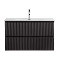 UNO-MINI База под раковину подвесная с фрезерованными ручками по всей длине фасада с двумя выкатными ящиками, Темно-Серый Матовый, 1000x395x608, UNO-MINI-1000-2C-SO-GSO Belbagno фото в интернет-магазине Русалия