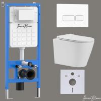 Комплект 3 в 1 инсталляция, унитаз безободковый белый BURGOS ALTO (IB.BRA.231.1B1), клавиша смыва белый глянцевый из ABS пластика ESTI-R (IB.B021.001.000), IBERICA BLANCA фото в интернет-магазине Русалия