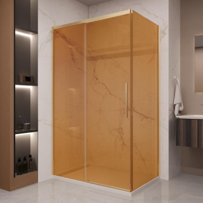 Душевой уголок Stella VSR-1ST9012GSG, 1200*900, брашированное золото, стекло янтарь Vincea