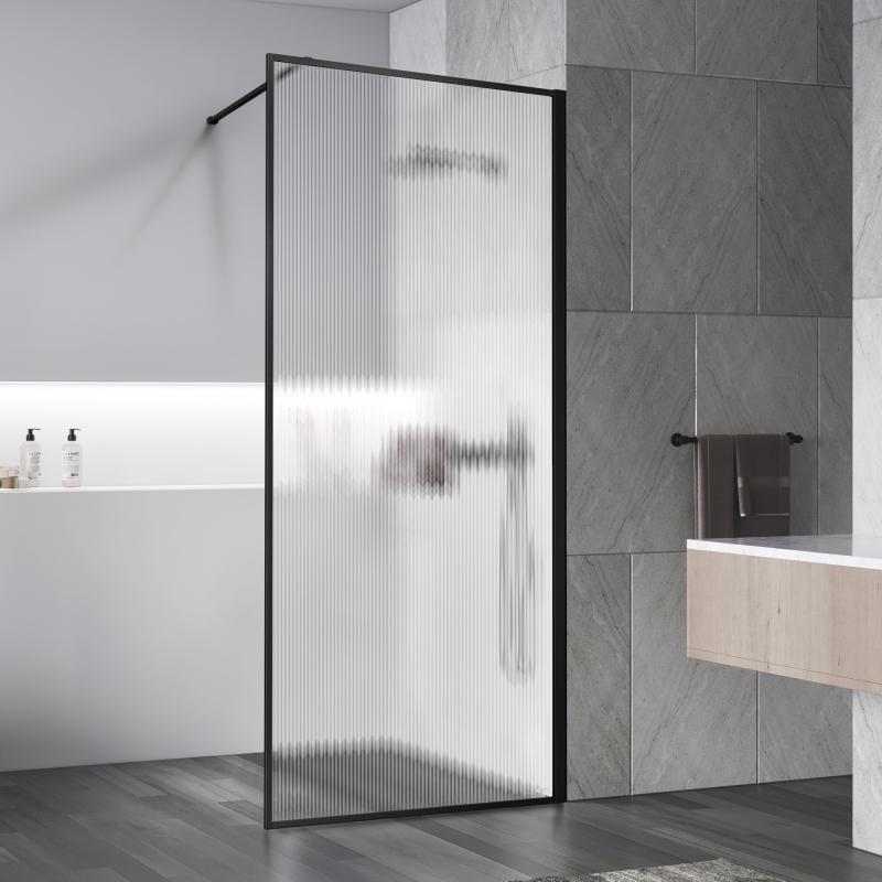 Душевая перегородка Walk-In VSW-1HP120FLB, 1200*2000, черный, стекло рифленое Vincea