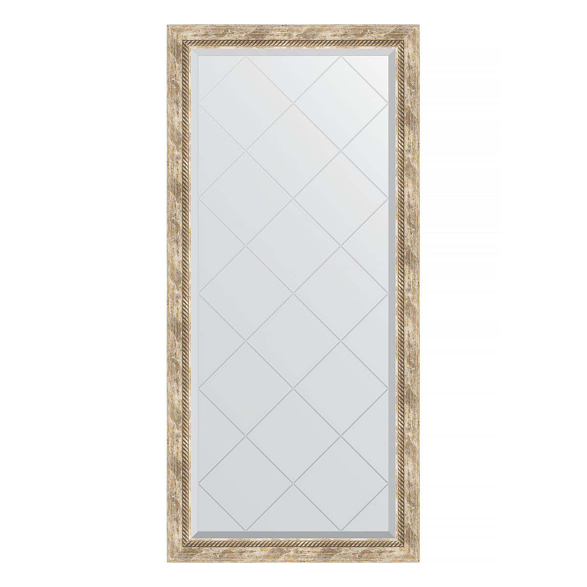 Зеркало настенное с гравировкой EVOFORM в багетной раме прованс с плетением, 73х155 см, BY 4263