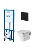 Комплект 4 в 1 Нео с подвесным безободковым унитазом с сиденьем-микролифт Slim 1WH501777, черная кнопка Santek фото в интернет-магазине Русалия