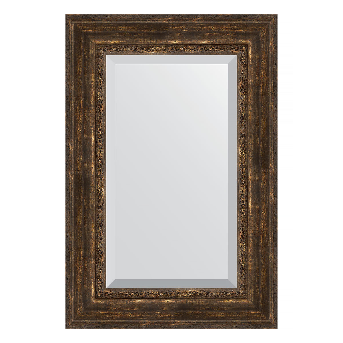 Зеркало настенное с фацетом EVOFORM в багетной раме состаренное дерево с орнаментом, 62х92 см, BY 3430