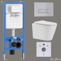 Комплект 3 в 1 инсталляция, унитаз торнадо безободковый белый BURGOS ALTO (IB.BRA.234.1B1), клавиша смыва хром матовый из ABS пластика ESTI-R (IB.B021.004.000), IBERICA BLANCA фото в интернет-магазине Русалия