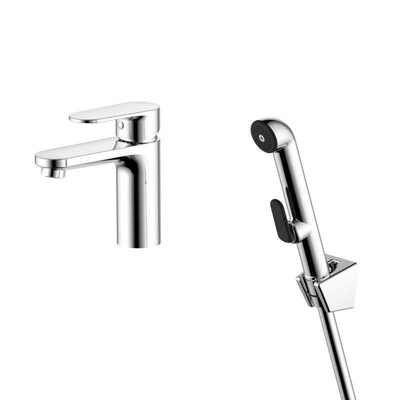 AQ1812CR НИКА смеситель для раковины 90 без донного клапана с гигиеническим ручным душем Aquatek