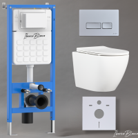 Комплект 3 в 1 инсталляция, унитаз безободковый белый BILBAO ALTO (IB.BLA.231.1B1), клавиша смыва хром матовый, пластик  ESTI-R (IB.B021.004.000), IBERICA BLANCA фото в интернет-магазине Русалия
