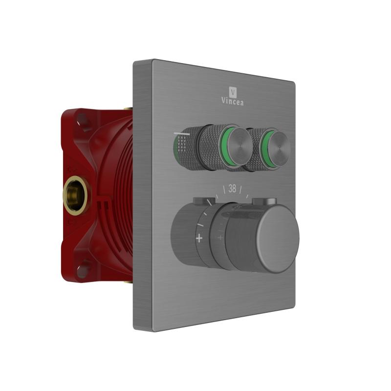 Встраиваемый смеситель для душа VSCV-321T-MGM двухфункциональный, термостатический, вороненая сталь Vincea