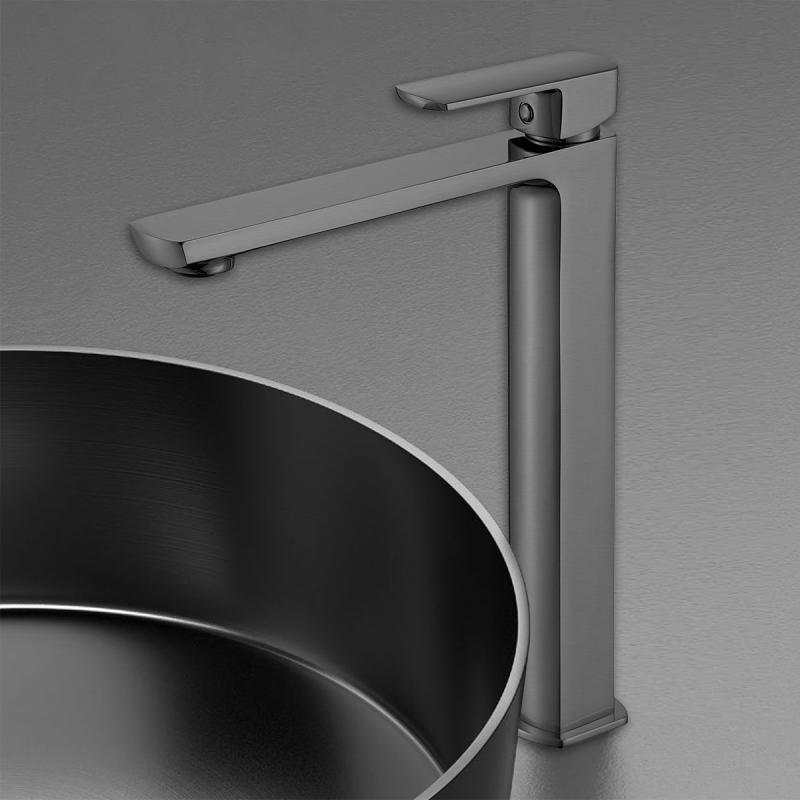 Смеситель для накладной раковины Next VBF-1N2GM однорычажный, вороненная сталь Vincea