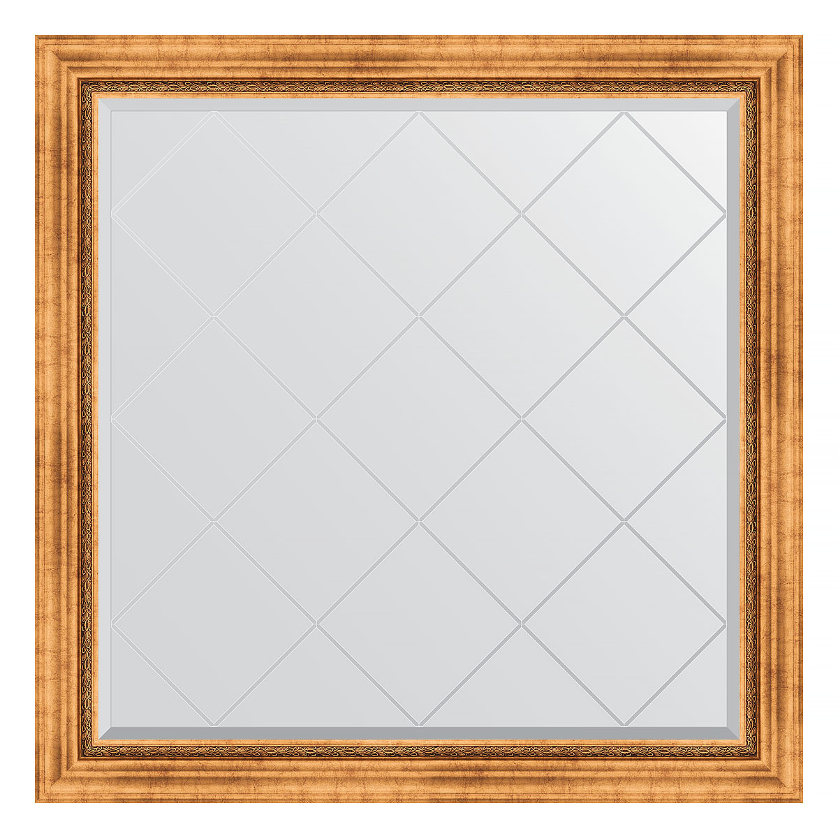 Зеркало настенное с гравировкой EVOFORM в багетной раме римское золото, 106х106 см, BY 4447