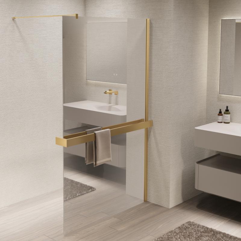 Душевая перегородка Walk-In VSW-1HR900MRG, 900*2000, матовый золотой, стекло зеркальное Vincea