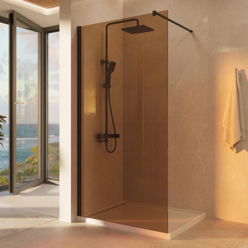 Душевая перегородка Walk-In VSW-1H100GSB, 1000*2000, черный матовый, стекло янтарь Vincea