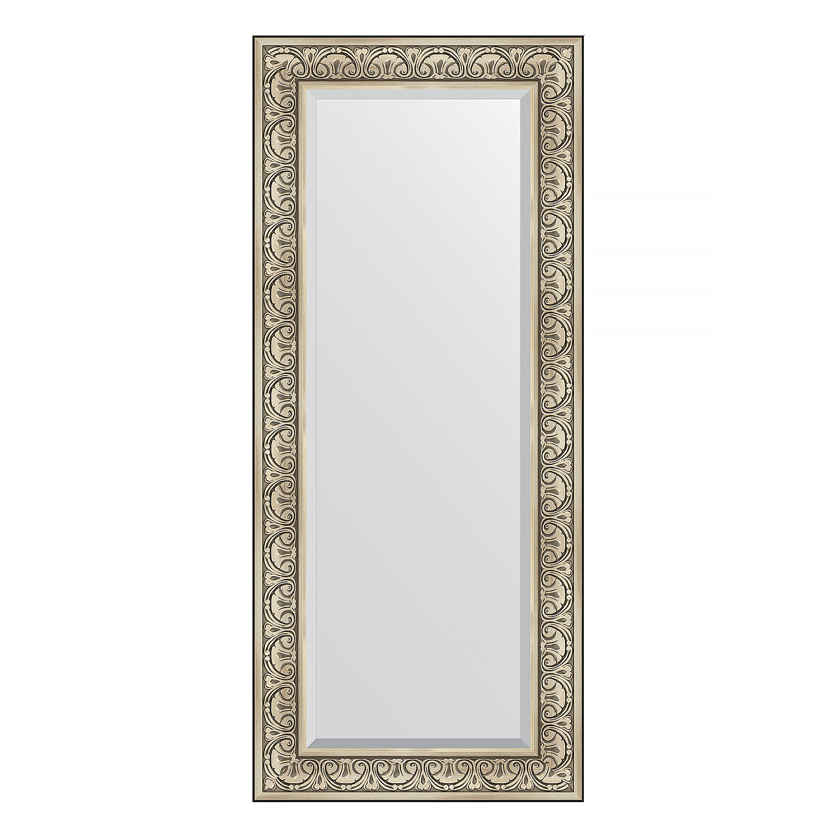 Зеркало настенное с фацетом EVOFORM в багетной раме барокко серебро, 65х150 см, BY 3554