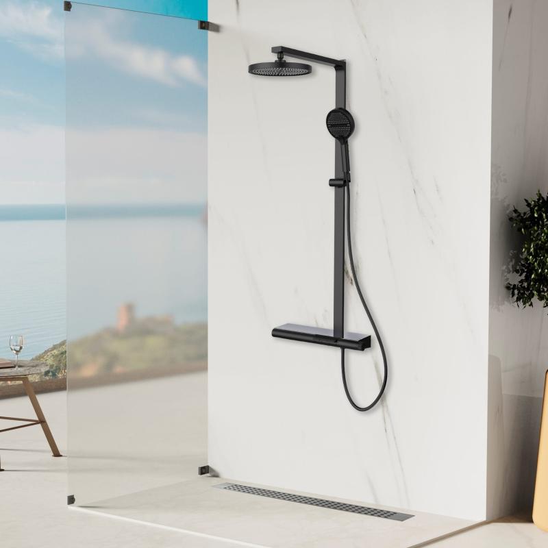 Душевая стойка Aspire VSFS-4AS1MB с изливом, черный матовый Vincea