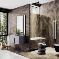 Неподвижная шторка для ванны в широком профиле 90 см, стекло бронза, профиль хром матовый MGV-71-5ш Maybah Glass фото в интернет-магазине Русалия