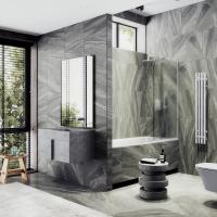 Неподвижная шторка для ванны в узком профиле 40 см, стекло матовое, профиль белый MGV-90-1у Maybah Glass фото в интернет-магазине Русалия