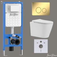 Комплект 3 в 1 инсталляция, унитаз торнадо безободковый белый BURGOS ALTO (IB.BRA.234.1B1), клавиша смыва шампань/ золото глянцевый из нержавеющей стали INOX-O (IB.B081.006.002), IBERICA BLANCA фото в интернет-магазине Русалия