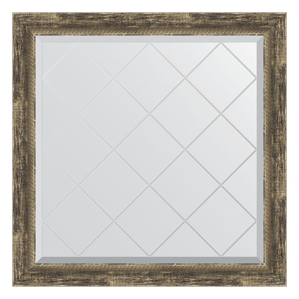 Зеркало настенное с гравировкой EVOFORM в багетной раме старое дерево с плетением, 83х83 см, BY 4307