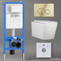 Комплект 3 в 1 инсталляция, унитаз торнадо безободковый белый TOLEDO ALTO (IB.TLA.234.1B1), клавиша смыва шампань/золото глянцевый, нержавеющая сталь  INOX-O (IB.B081.006.002), IBERICA BLANCA фото в интернет-магазине Русалия