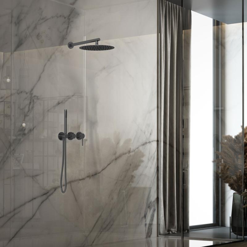 Душевой комплект Groove VSFW-4G01GM встраиваемый, 2 режима, 30см верх душ, вороненая сталь Vincea