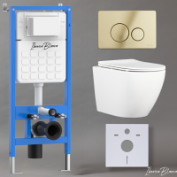 Комплект 3 в 1 инсталляция, унитаз безободковый белый BILBAO ALTO (IB.BLA.231.1B1), клавиша смыва шампань/золото глянцевый, нержавеющая сталь  INOX-O (IB.B081.006.002), IBERICA BLANCA фото в интернет-магазине Русалия