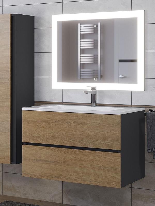 Тумба с раковиной Uperwood Barsa-Next 80 см, подвесная, черная/дуб сонома 290000013