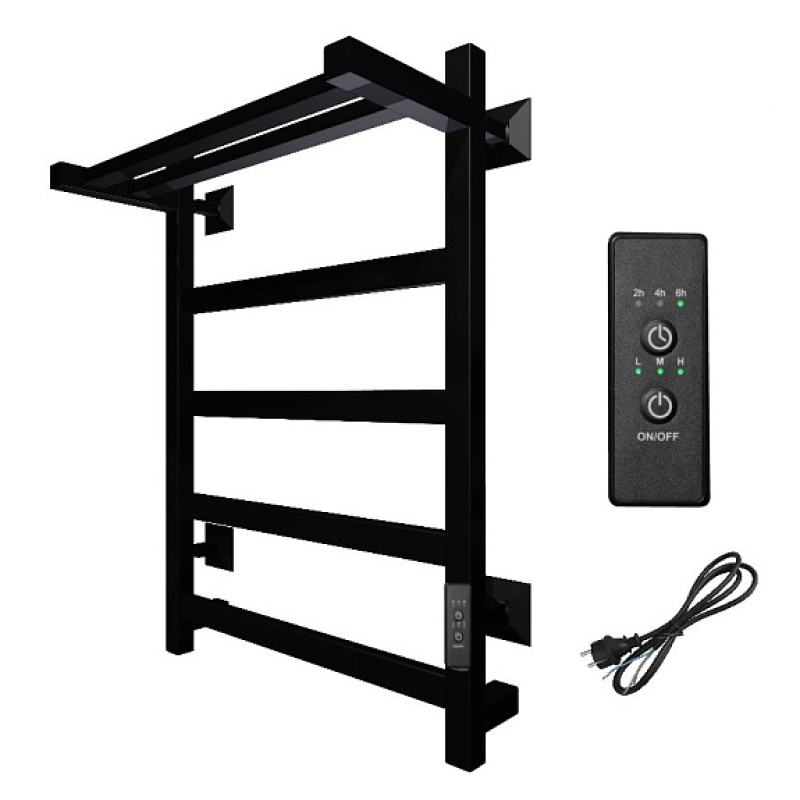 Полотенцесушитель электрический с полочкой (лесенка) Тругор Пэк сп 20 кв П 60х50 см, черный ПЭК сп 20квП/6050чернВГП