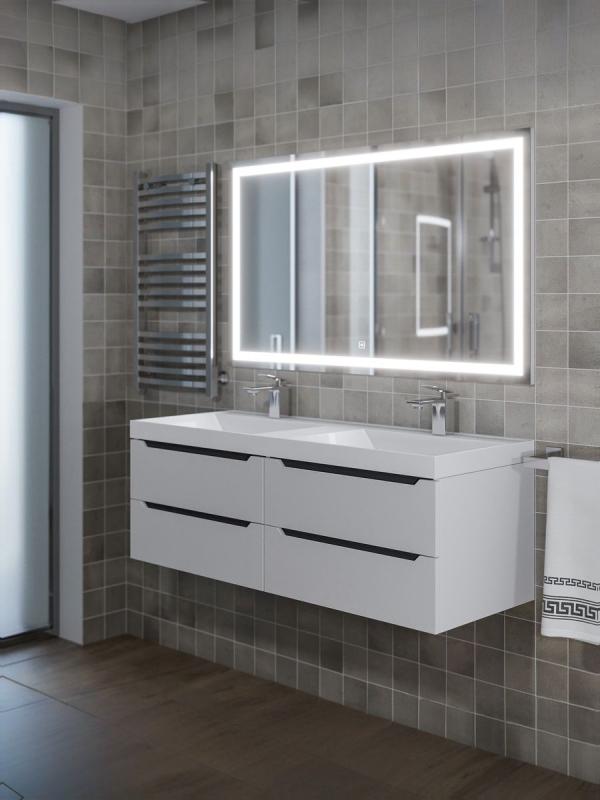 Тумба с раковиной для ванной Uperwood Tanos 120 см, подвесная, двойная, 4 ящика, белая/графит 229111020233