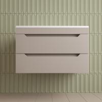 Тумба подвесная "Остин" под раковину Фортуна 80 2 ящ крем эмаль PLUS + Умывальник Фортуна 800*450 кварц жасмин фото в интернет-магазине Русалия