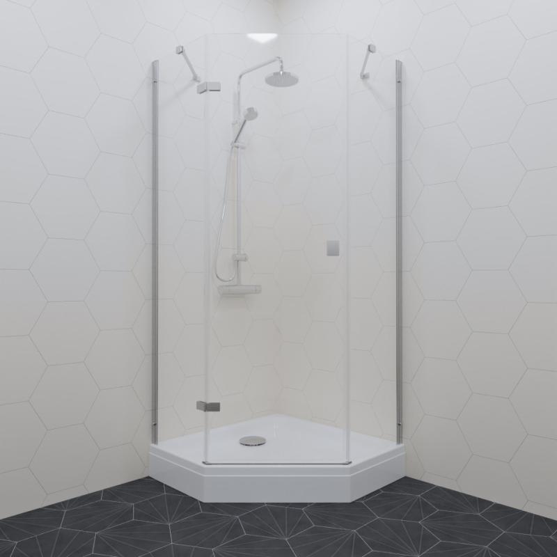 Душевой уголок «Сигма-Хром» 90х90, пятиуг. низ. подд. (3 места+сифонD90мм) Тритон Щ0000054218