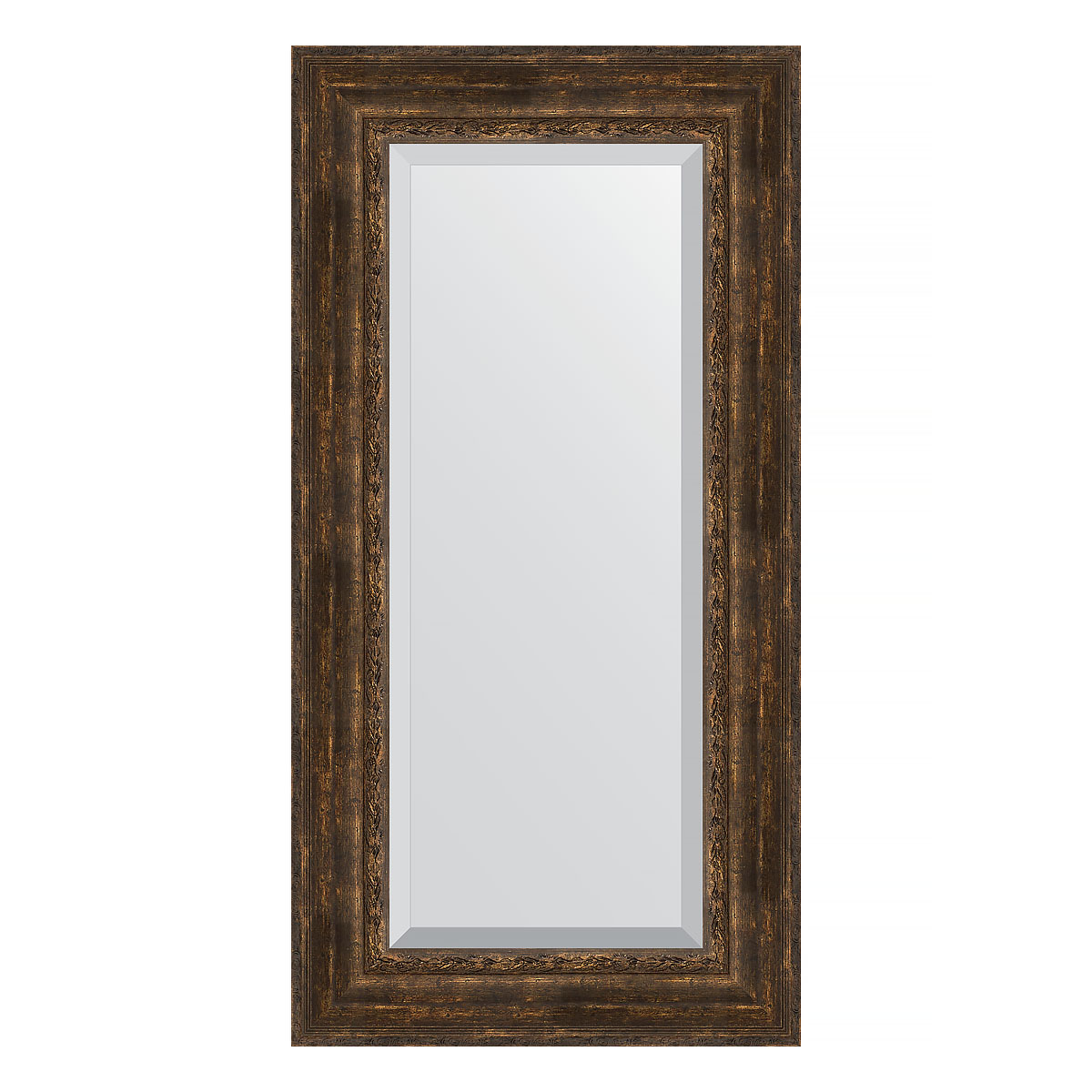 Зеркало настенное с фацетом EVOFORM в багетной раме состаренное дерево с орнаментом, 62х122 см, BY 3508