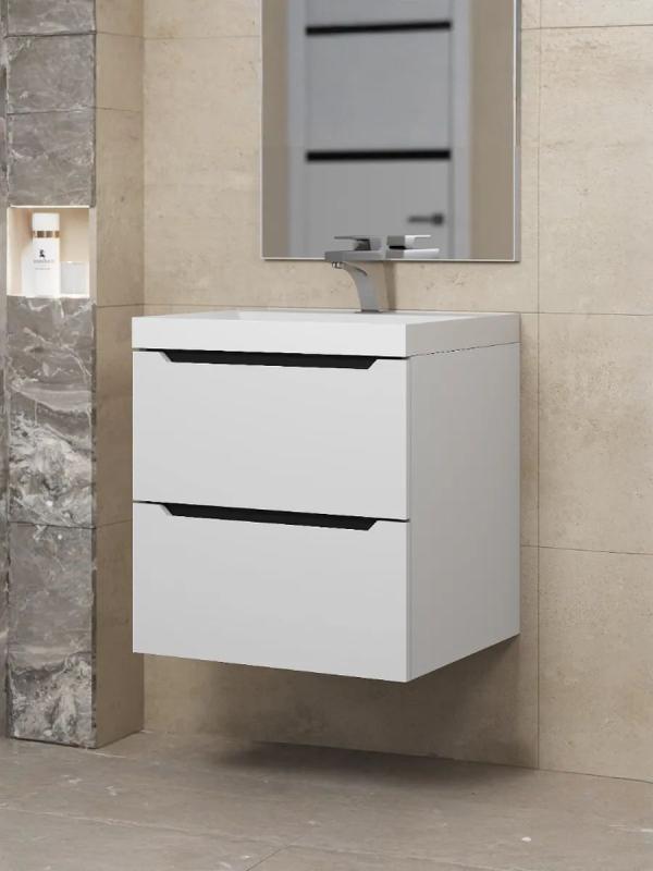 Тумба с раковиной Uperwood Tanos NEW 50 см, подвесная, белая/графит 2190000015