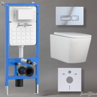 Комплект 3 в 1 инсталляция, унитаз торнадо безободковый белый TOLEDO ALTO (IB.TLA.234.1B1), клавиша смыва хром глянцевый, пластик  ESTI-R (IB.B021.003.002), IBERICA BLANCA фото в интернет-магазине Русалия