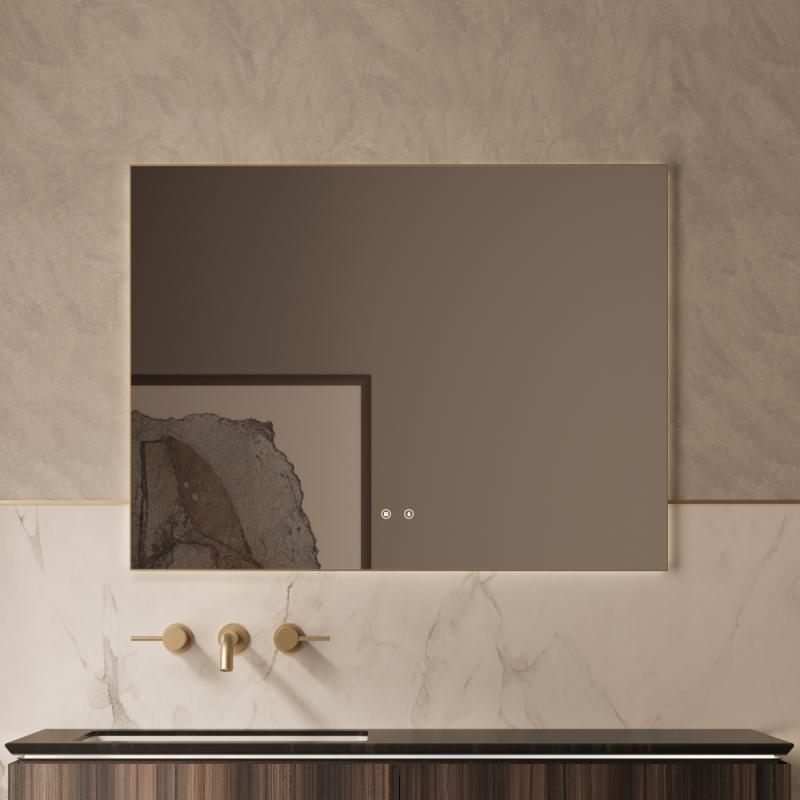 Зеркало LED VLM-4F100BG-2 1000х800 c сенсорным выключателем, антизапотевание, брашированное золото Vincea