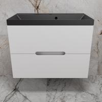 Тумба подвесная "Матис 80" под ASTI 80 (2 ящика), Белый матовый, ЭМАЛЬ + Умывальник ASTI 800x450 кварц, антрацит Style Line фото в интернет-магазине Русалия