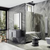 Неподвижная шторка для ванны в широком профиле 40 см, стекло бронза матовая, профиль белый MGV-72-1ш Maybah Glass фото в интернет-магазине Русалия