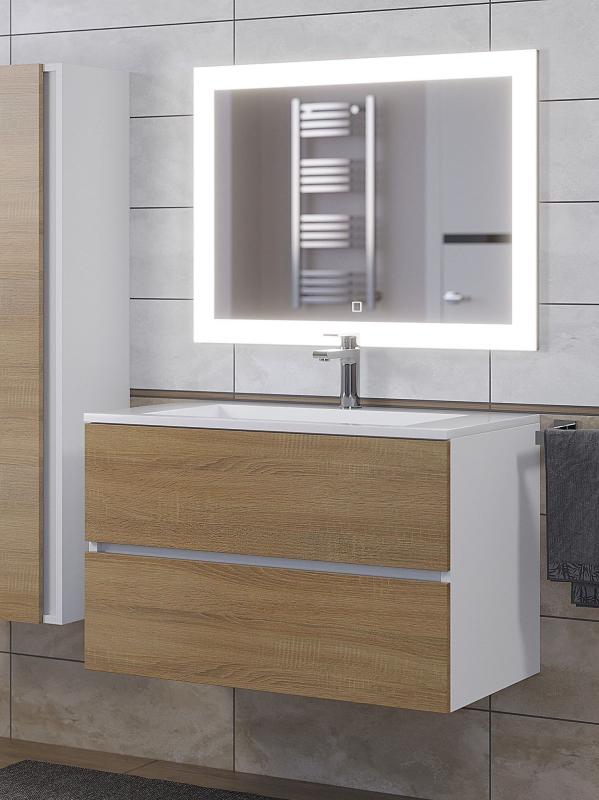 Тумба с раковиной Uperwood Barsa-Next 80 см, подвесная, белая/дуб сонома 290000012