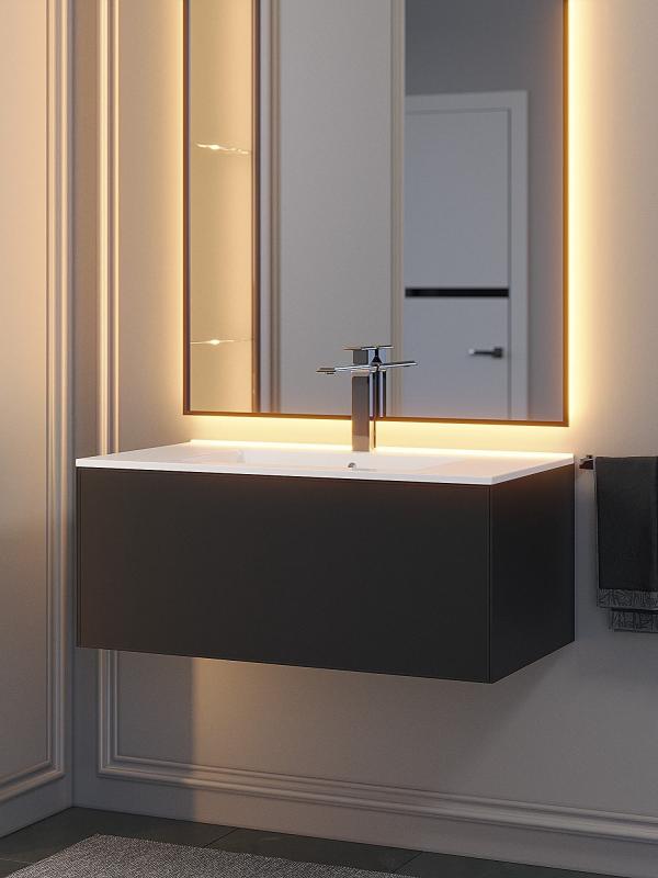 Тумба с раковиной для ванной Uperwood Parma Premium подвесная 85 см, черная 39330205467