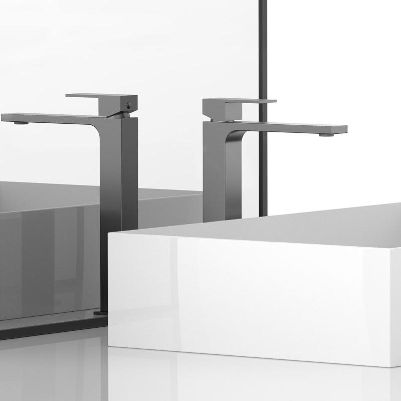 Смеситель для раковины Cube VBF-1C02GM однорычажный, вороненая сталь Vincea