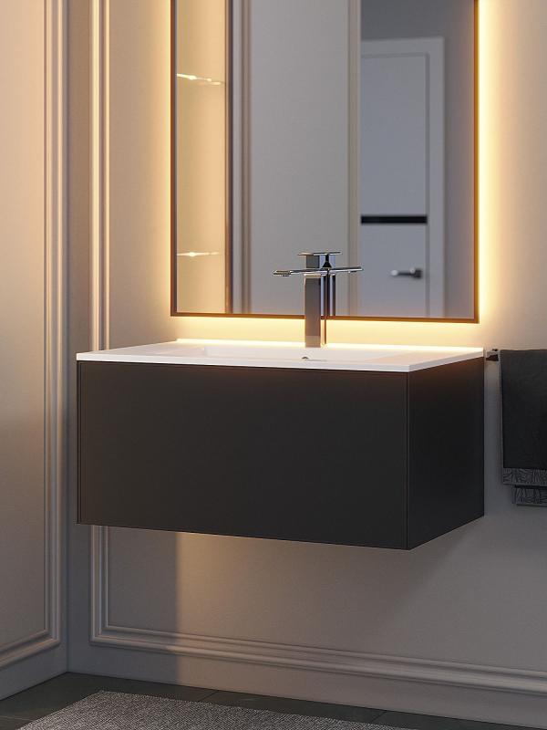 Тумба с раковиной для ванной Uperwood Parma Premium подвесная 75 см, черная 39330205464