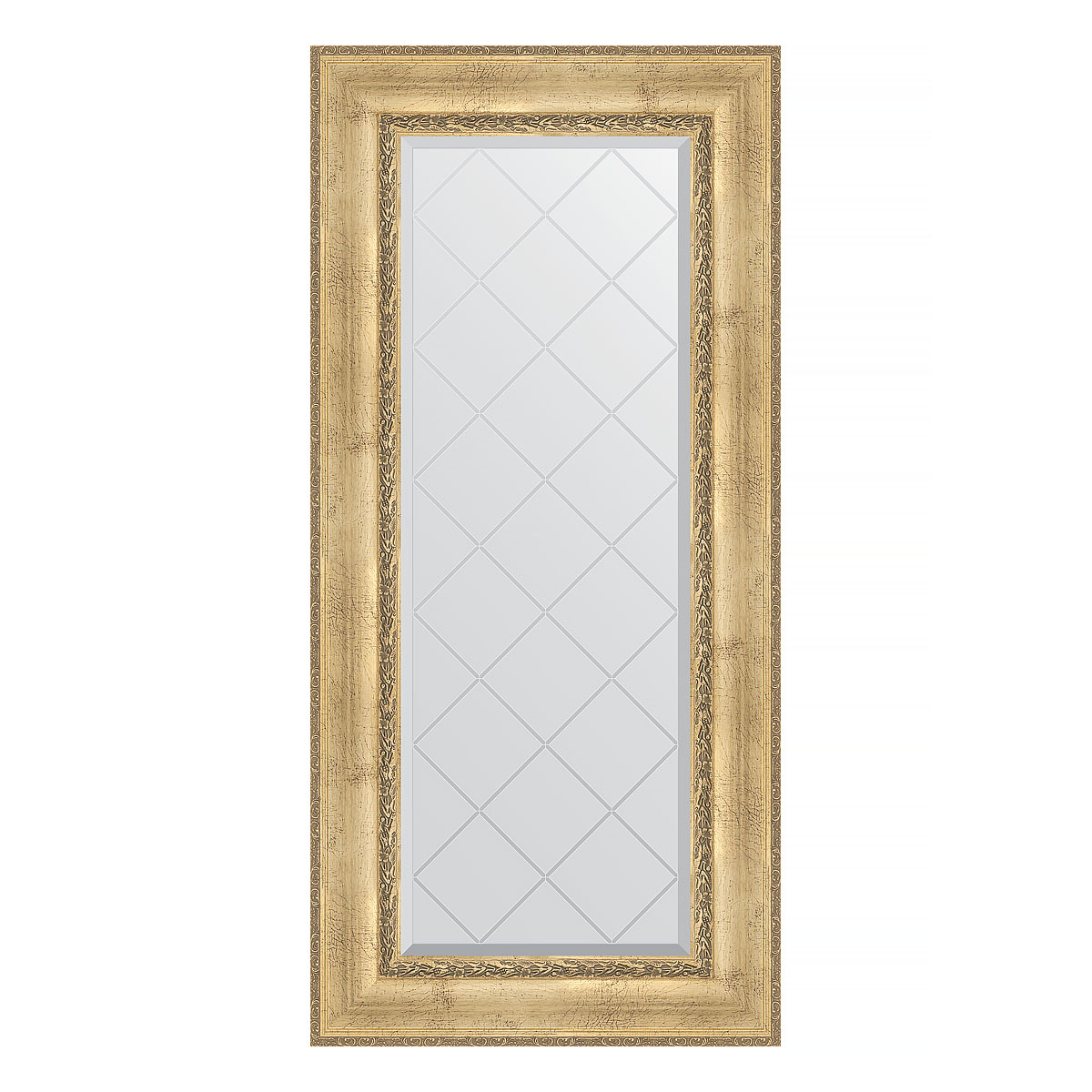 Зеркало настенное с гравировкой EVOFORM в багетной раме состаренное серебро с орнаментом, 62х132 см, BY 4084