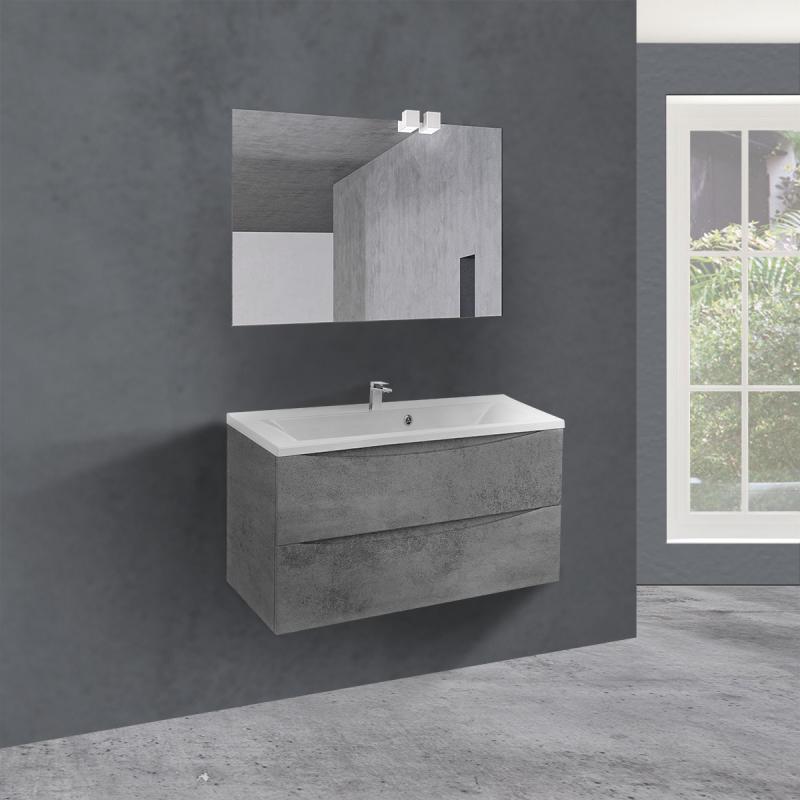 База под раковину Mia 900 подвесная, 2 выкатных ящика soft close, Beton Vincea