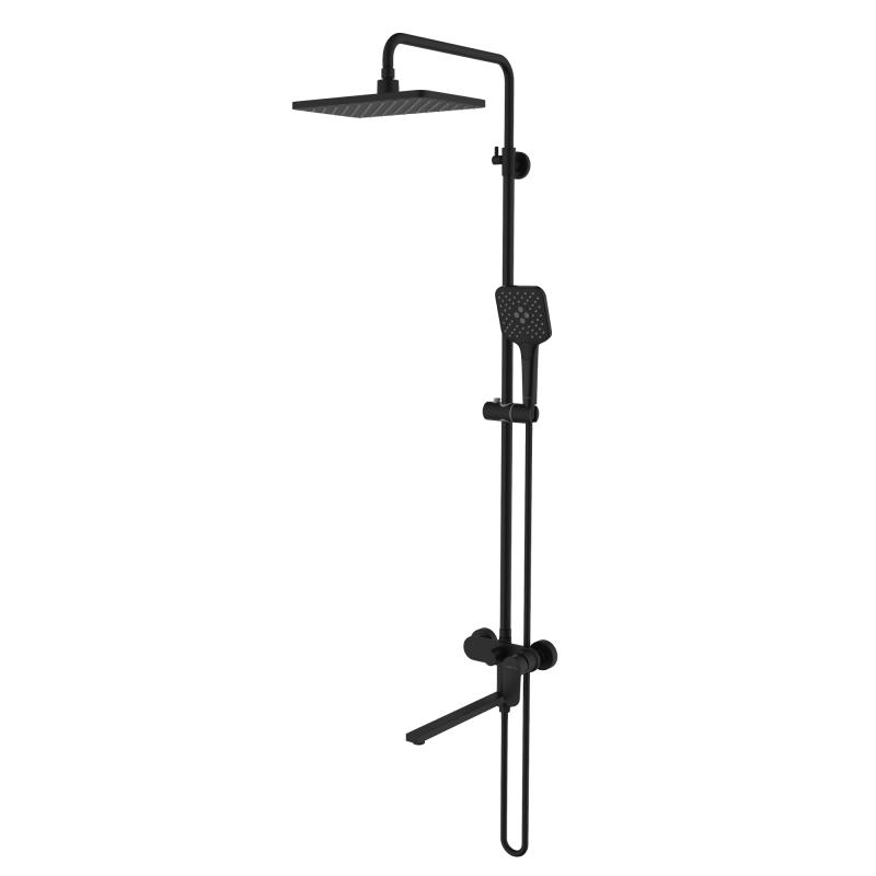 AQ2840MB НИКА душевая система (смеситель для ванны) 3 jet 300х193 мм с длинным изливом, матовый черный Aquatek