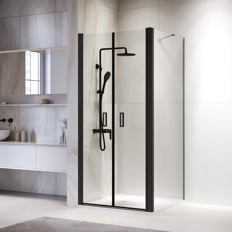 Душевой уголок RGW PA-134B (PA-104B+Z-050-2B+O-204B) 900×900, профиль черный, стекло прозрачное