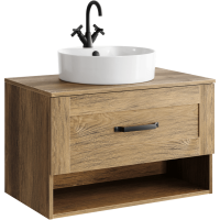 Подвесная тумба 80  Craft дуб балтийский CRF0108DB + умывальник Best Shelf 43 WB.CT/Best/43-C.Shelf/WHT Aqwella фото в интернет-магазине Русалия