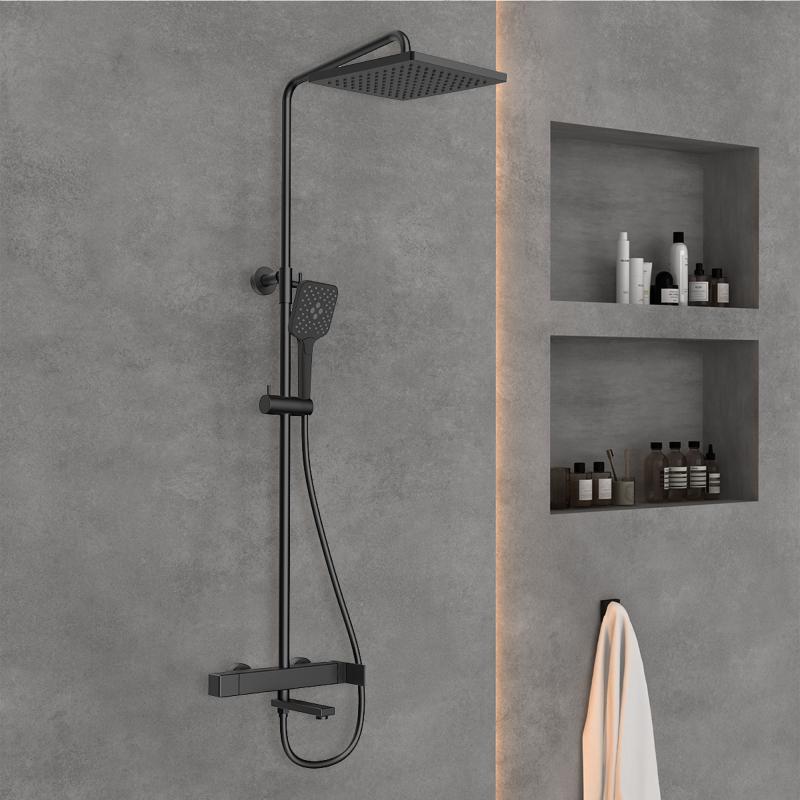 Душевая стойка Cube VSFS-1C1MB с изливом, черный Vincea